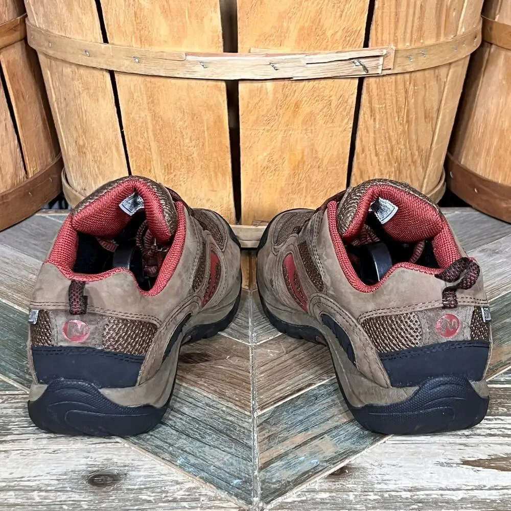 Merrell Azura Waterproof Dark Earth Brown Red Leather Hiking Shoes Womens Size 7